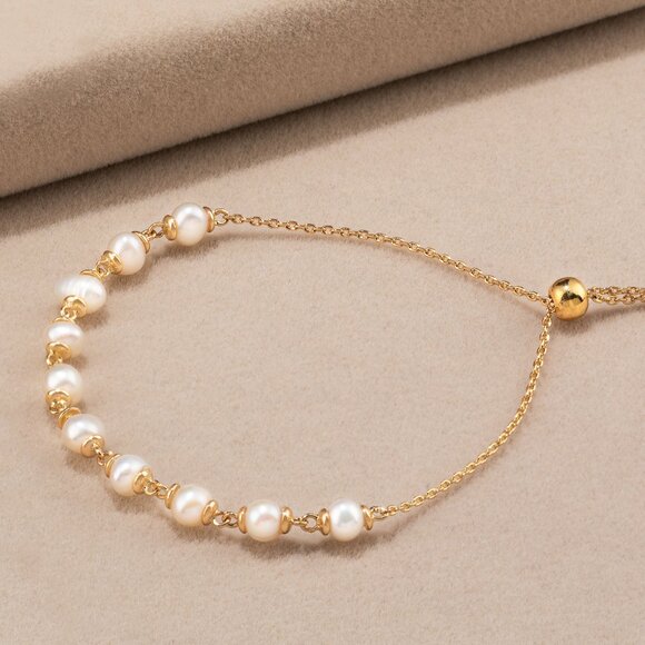 Charmed Aroma Jewelry - Gold Tone Dainty Pearl Adjustable Bracelet - Charmed Aroma